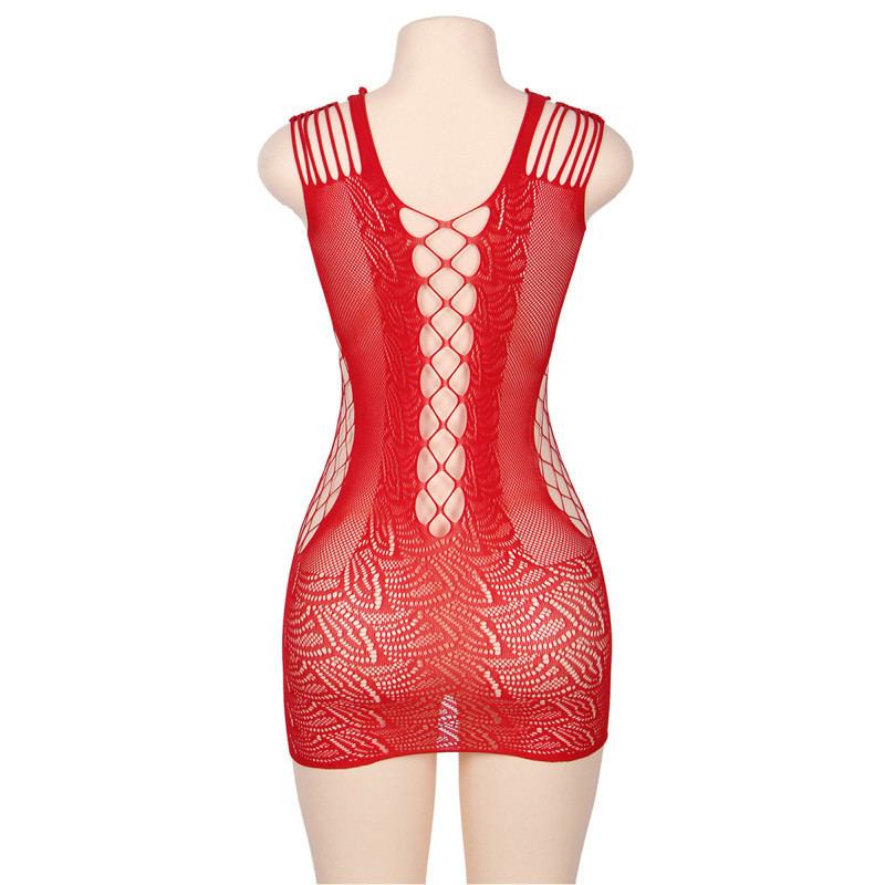 Robe rouge moulante ajourée filet Paris Hollywood