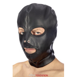 Cagoule BDSM 3 ouvertures en simili cuir - Fetish Tentation 2