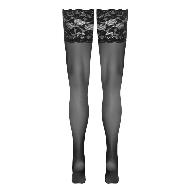 Bas autofixants large jarretière dentelle noir - Cotelli Legwear