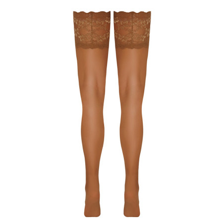 Bas autofixants large jarretière dentelle beige - Cotelli Legwear