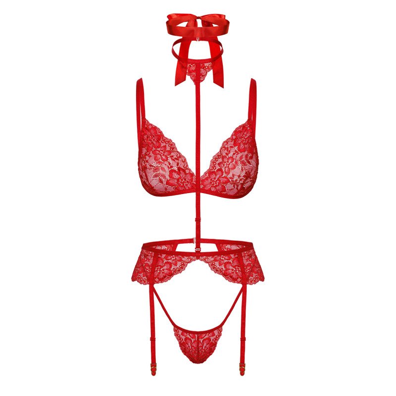 Ensemble 5 pièces Bondage Red Lace Kiss 243 - Kissable