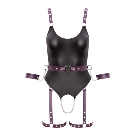 Body à jarretelles ouvert avec menottes - Cottelli Bondage