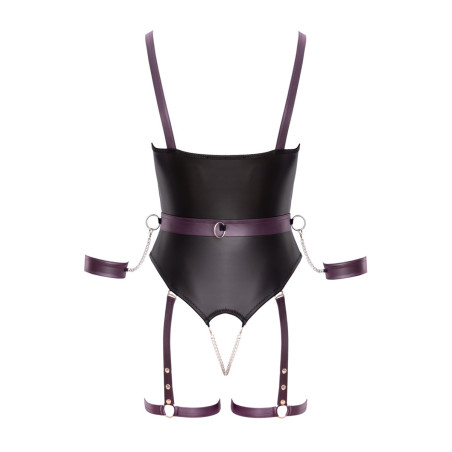 Body à jarretelles ouvert avec menottes - Cottelli Bondage