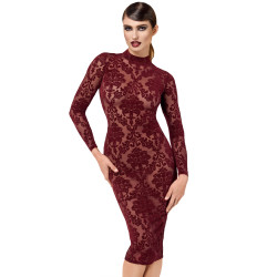 Robe fourreau en tulle floqué Kink Royal F384 - Noir Handmade