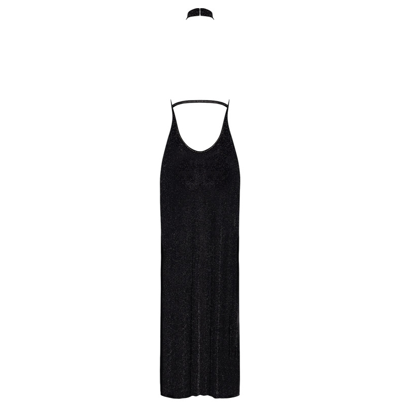 Robe longue en maille pailletée Onyx F372 - Noir Handmade
