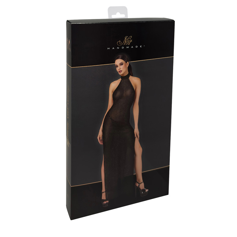 Robe longue en maille pailletée Onyx F372 - Noir Handmade