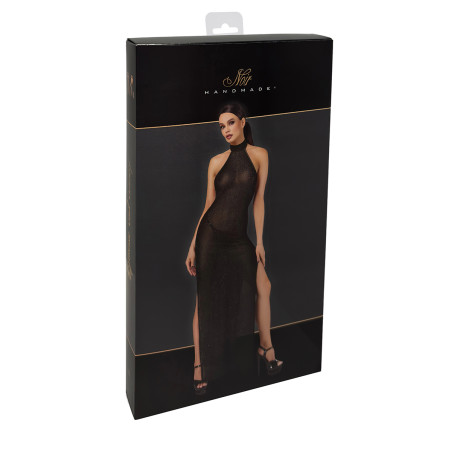 Robe longue en maille pailletée Onyx F372 - Noir Handmade