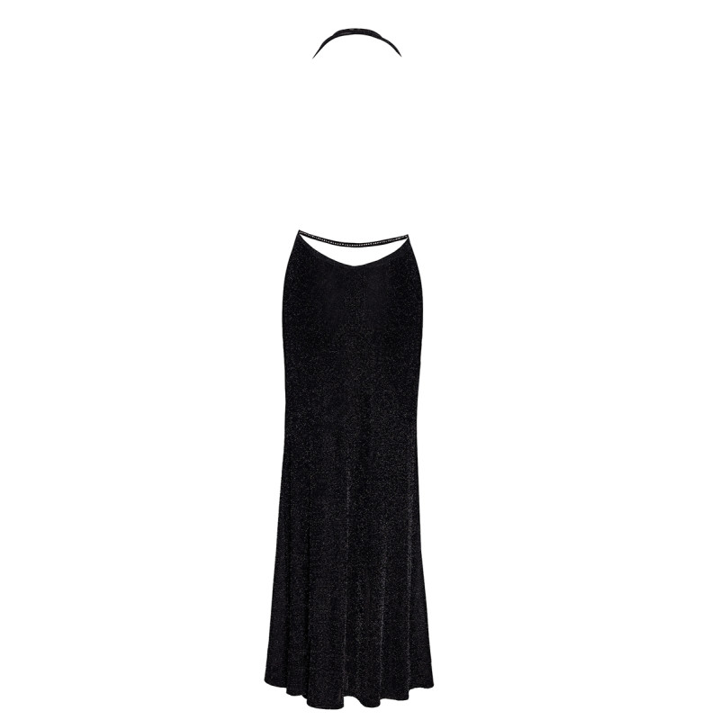 Robe longue fendue Onyx F373 - Noir Handmade
