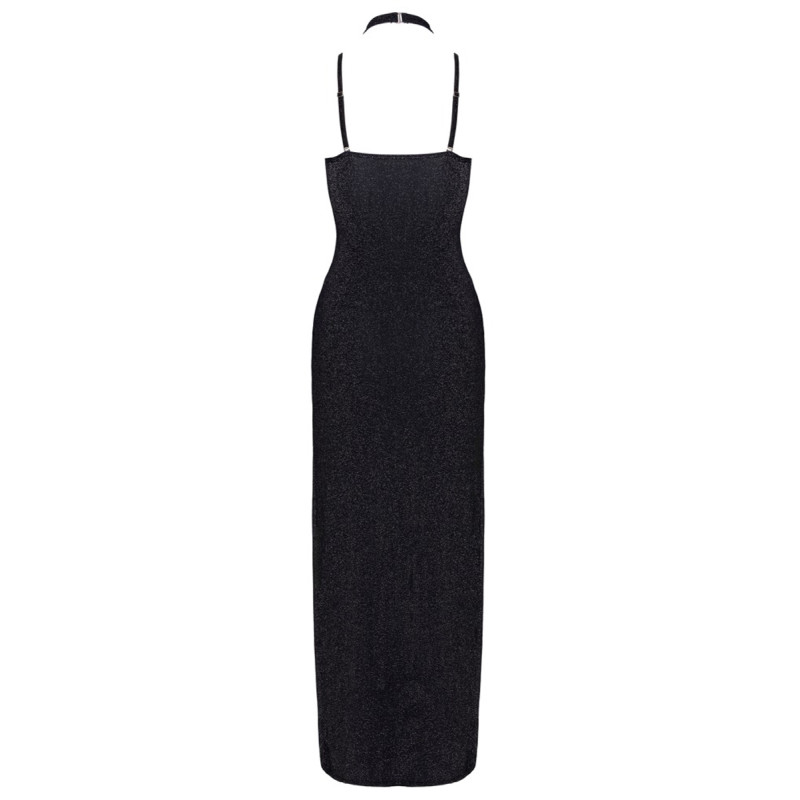 Robe longue à décolleté plongeant noire argentée - Cottelli PARTY 