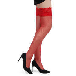 Bas résille jarretière dentelle Rouge - Ohyeah 2