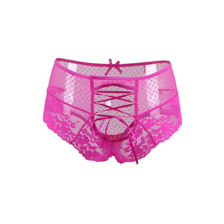 Tanga lacé dentelle taille haute Rose - Litolu Lingerie