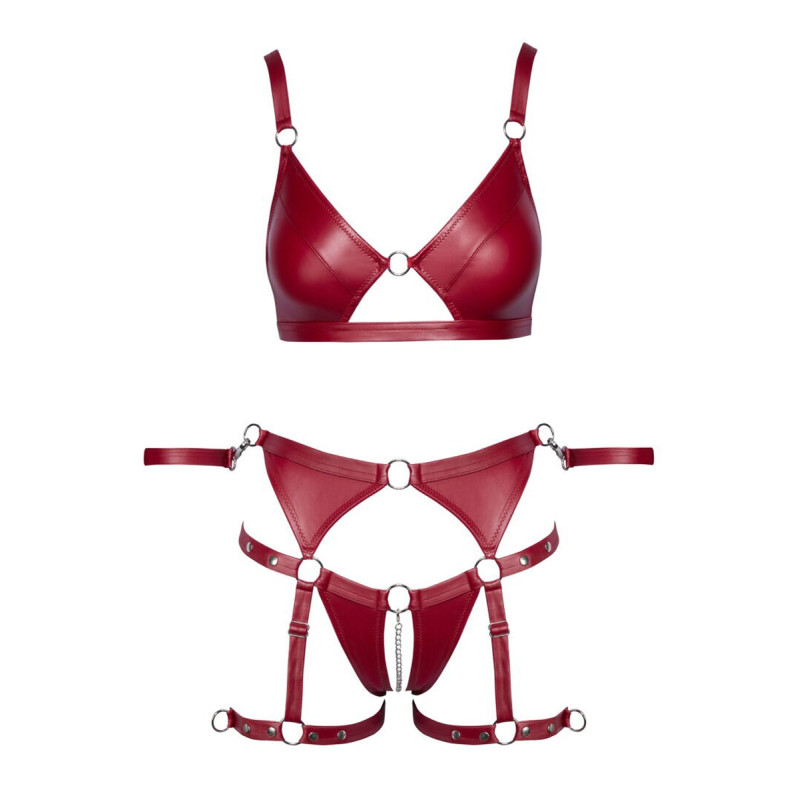 Set soutien-gorge et slip à jarretelles ouvert rouge - Cottelli BONDAGE  