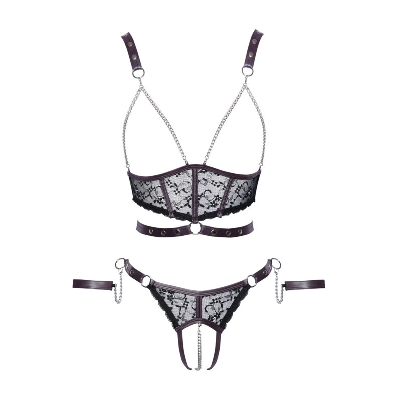 Ensemble ouvert 3 pièces noires - Cotelli Bondage 