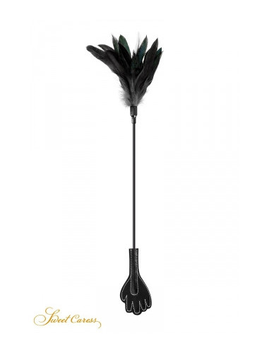 Mini Cravache Main avec Plumes Noires - Sweet Caress