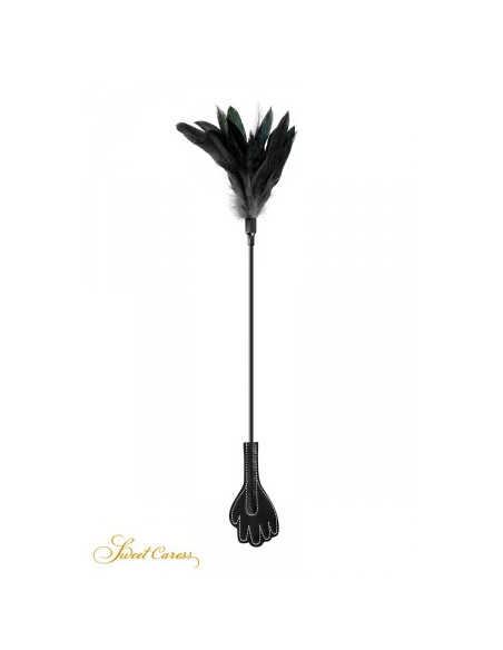 Mini Cravache Main avec Plumes Noires - Sweet Caress