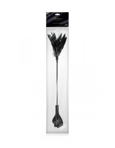 Mini Cravache Main avec Plumes Noires - Sweet Caress