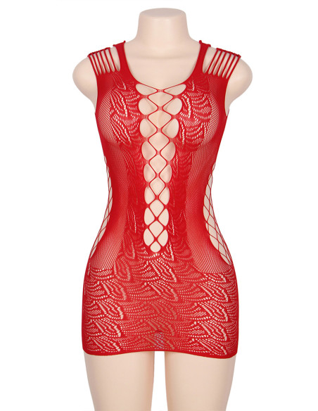 Robe rouge moulante ajourée filet Paris Hollywood