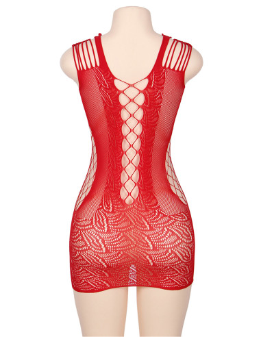 Robe rouge moulante ajourée filet Paris Hollywood