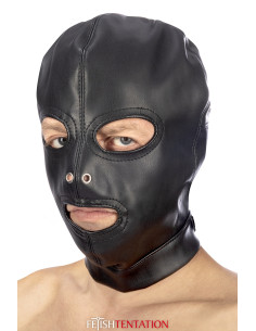 Cagoule BDSM 3 ouvertures en simili cuir - Fetish Tentation 2