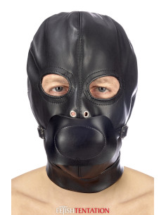 Cagoule BDSM simili cuir avec baillon amovible - Fetish Tentation