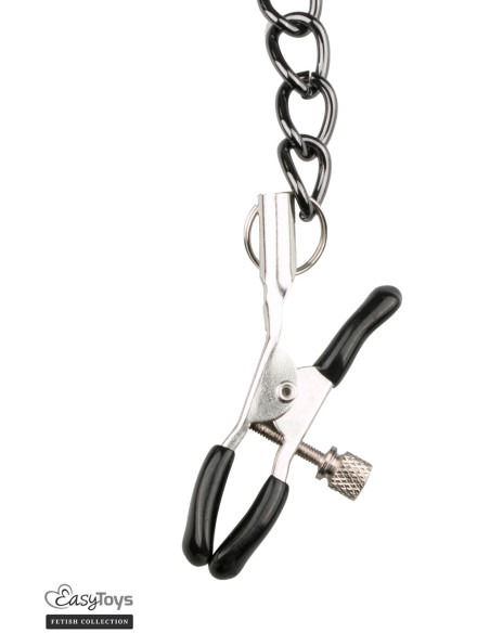 Collier cuir avec chaînes de seins - Easytoys Fetish Collection