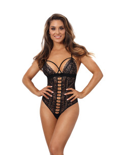 Body string tulle et dentelle noir V-10100 - Axami