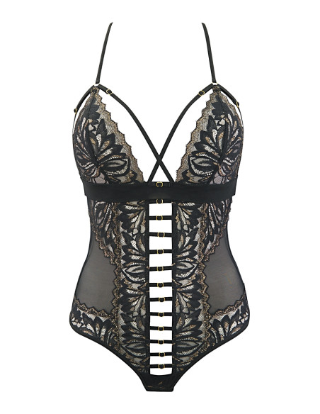 Body string tulle et dentelle noir V-10100 - Axami