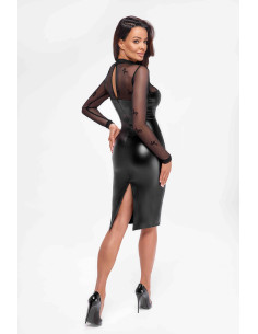 Robe moulante Sublime F310 wetlook et tulle floqué 2