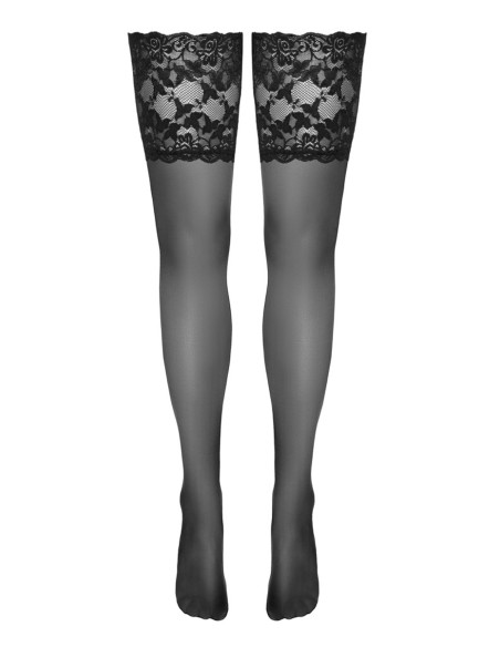 Bas autofixants large jarretière dentelle noir - Cotelli Legwear