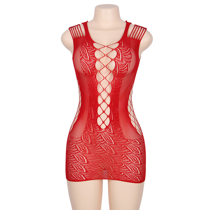 Robe rouge moulante ajourée filet Paris Hollywood