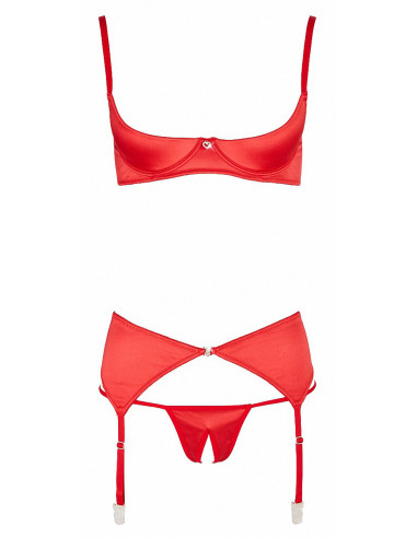 Ensemble lingerie 3 pièces ouvert rouge - Cottelli Lingerie