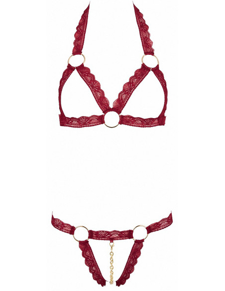 Ensemble string ouvert et seins nus bordeaux - Cottelli Lingerie