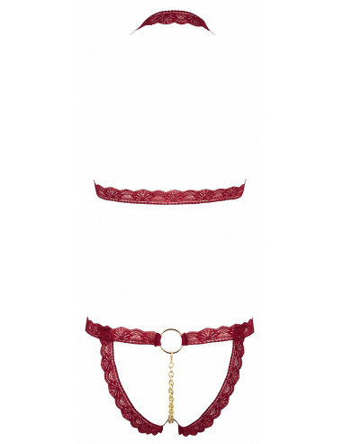 Ensemble string ouvert et seins nus bordeaux - Cottelli Lingerie