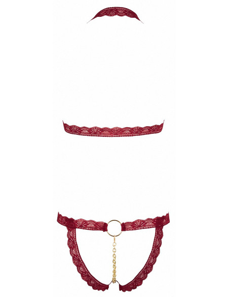 Ensemble string ouvert et seins nus bordeaux - Cottelli Lingerie