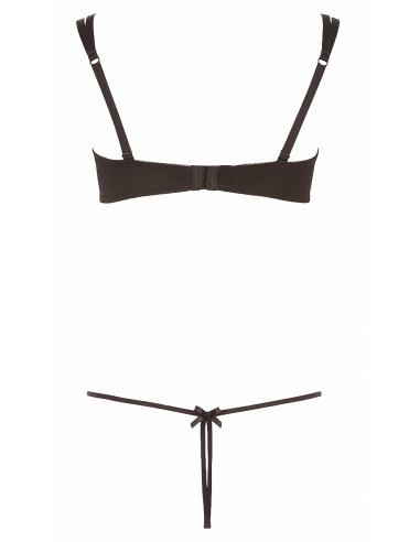 Ensemble dentelle string ouvert et seins nus noir - Cottelli Lingerie