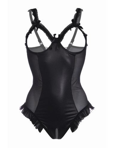 Body wetlook ouvert noir Mistique - Christine