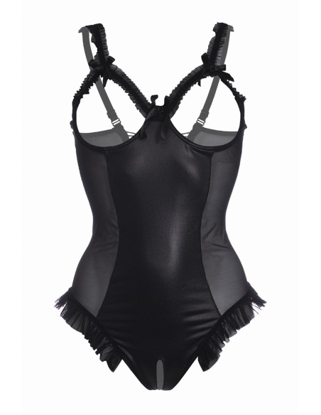 Body wetlook ouvert noir Mistique - Christine
