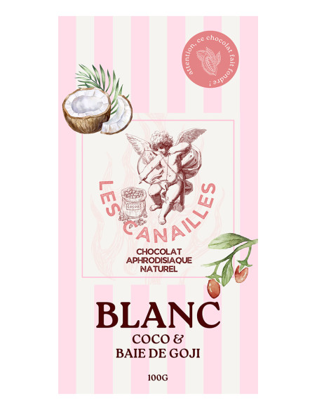 Chocolat blanc coco et baie de goji - Tablette 100g - Les canailles