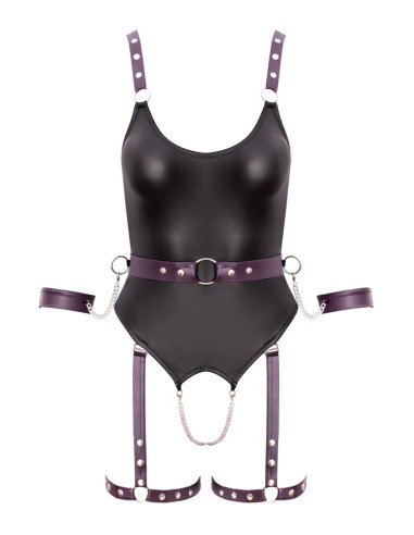 Body à jarretelles ouvert avec menottes - Cottelli Bondage