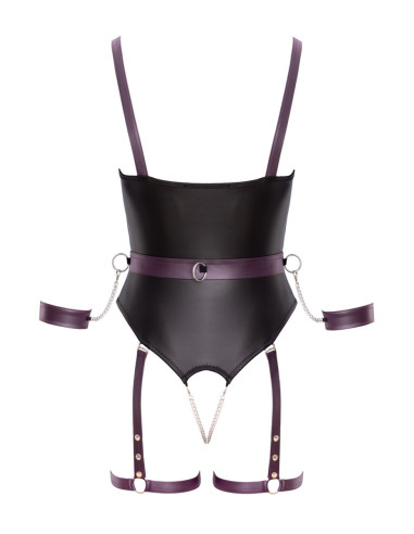 Body à jarretelles ouvert avec menottes - Cottelli Bondage