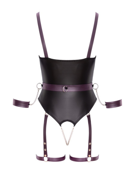 Body à jarretelles ouvert avec menottes - Cottelli Bondage