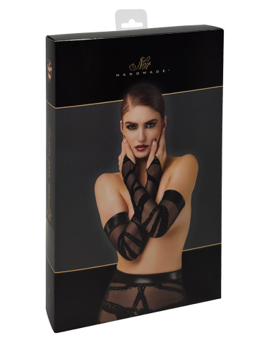 Gants longs floqués Bondesque F361 - Noir Handmade