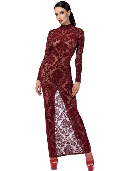 Robe fendue en tulle floqué Kink Royal F383 - Noir Handmade