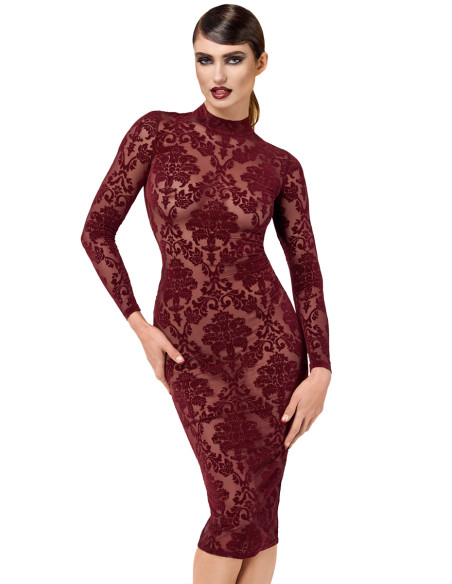 Robe fourreau en tulle floqué Kink Royal F384 - Noir Handmade