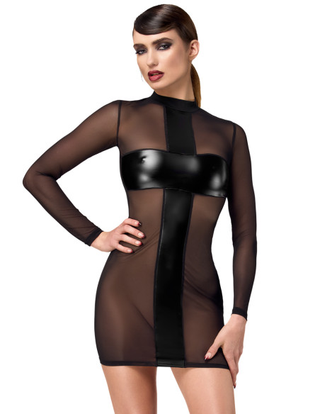 Mini robe tulle et wetlook Crossfire F369 - Noir Handmade