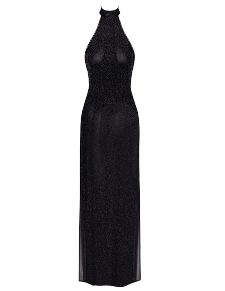Robe longue en maille pailletée Onyx F372 - Noir Handmade