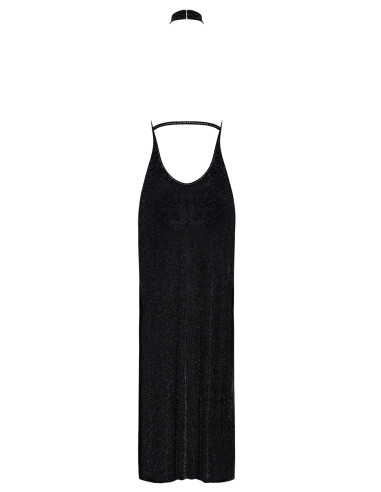 Robe longue en maille pailletée Onyx F372 - Noir Handmade