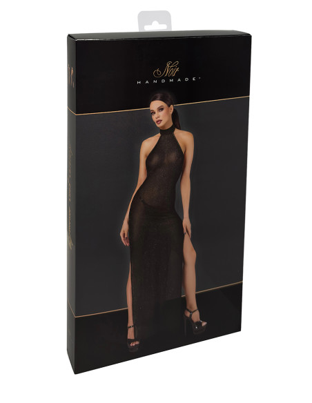Robe longue en maille pailletée Onyx F372 - Noir Handmade