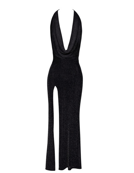 Robe longue fendue Onyx F373 - Noir Handmade