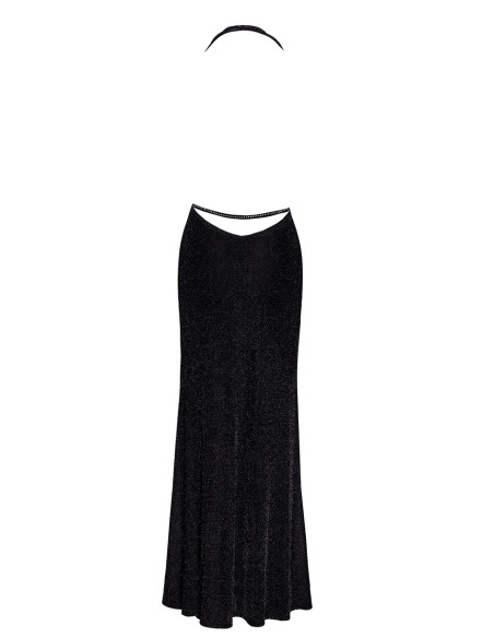 Robe longue fendue Onyx F373 - Noir Handmade